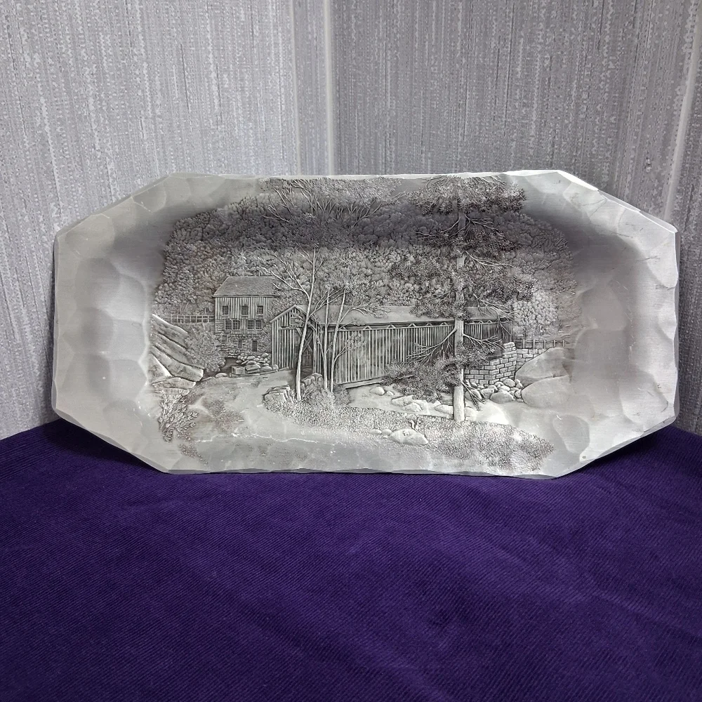 Vintage Wendell August Forge McConnell's Mill Covered Bridge Tray